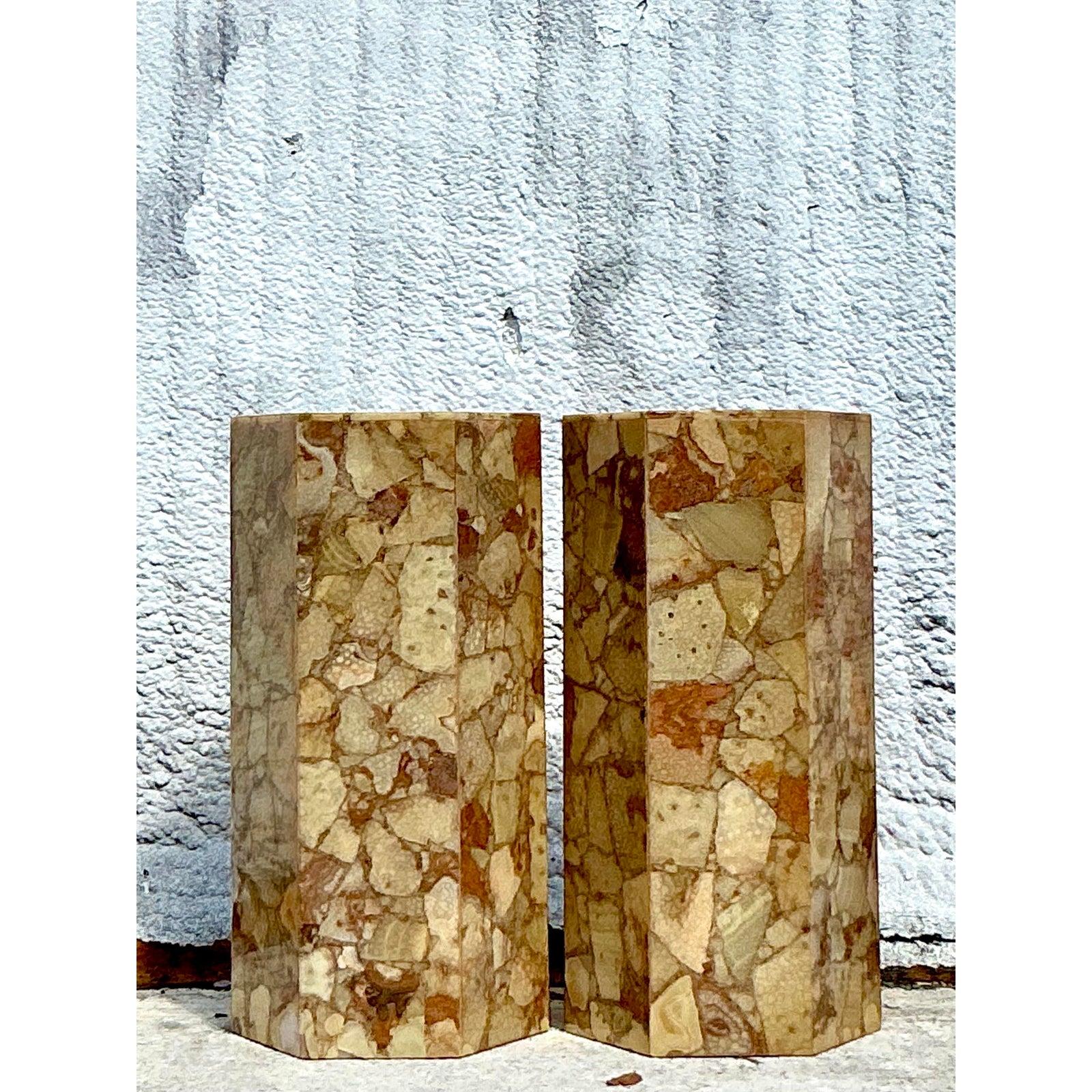 Américain Vintage Boho Octagon Onyx Pedestals - A Pair en vente