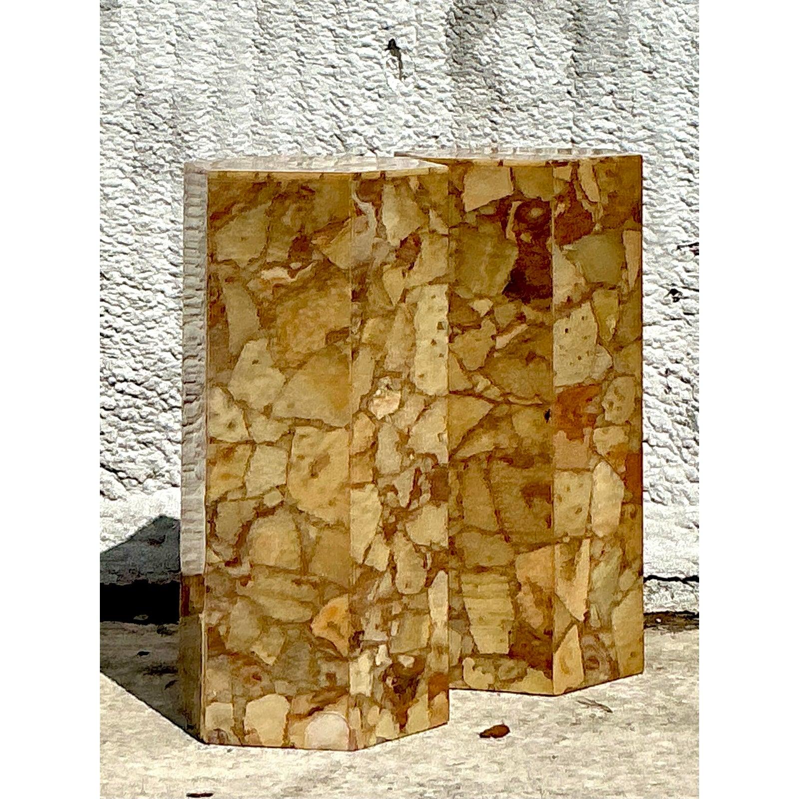 Vintage Boho Octagon Onyx Pedestals - A Pair en vente 1