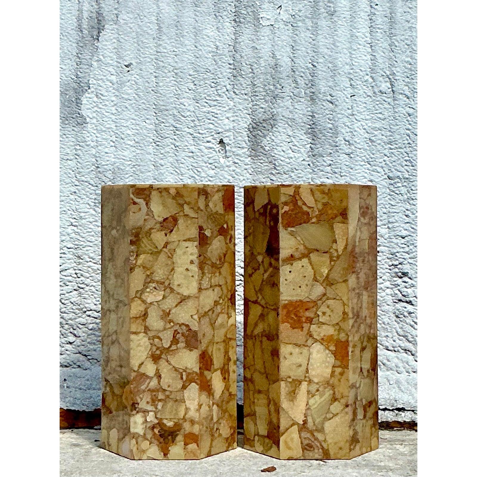 Vintage Boho Octagon Onyx Pedestals - A Pair en vente 2
