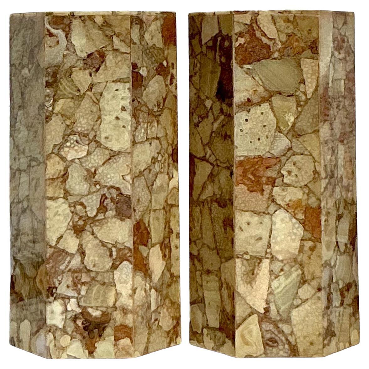 Vintage Boho Octagon Onyx Pedestals - Ein Paar