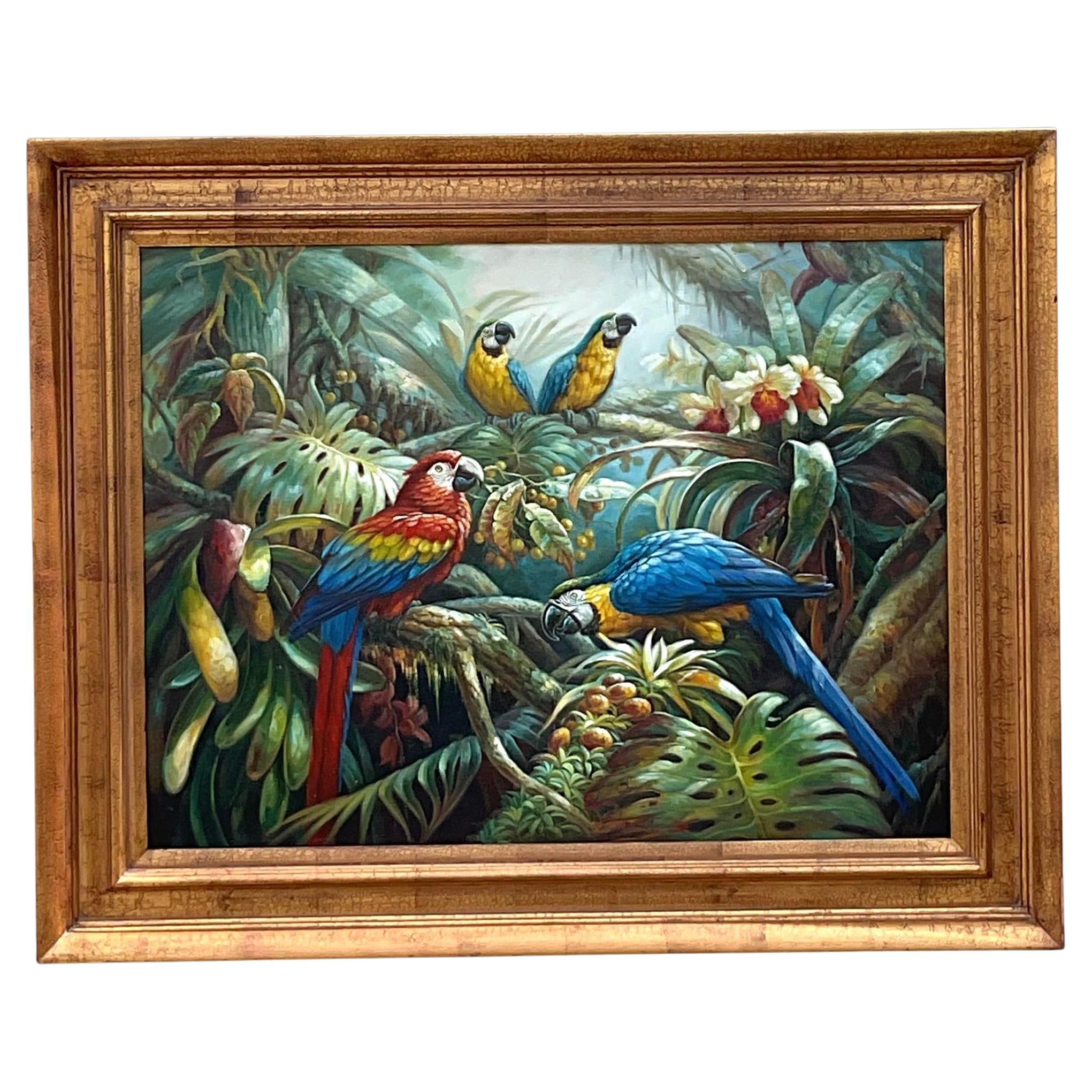 Vintage Boho Oil Painting on Canvas For Sale at 1stDibs