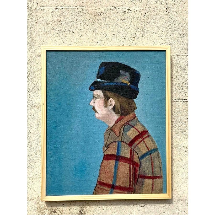 Vintage Boho, Ölporträt auf Leinwand, Vintage (amerikanisch) im Angebot
