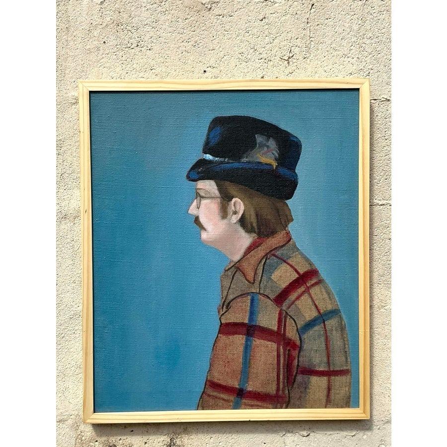 Vintage Boho, Ölporträt auf Leinwand, Vintage (20. Jahrhundert) im Angebot