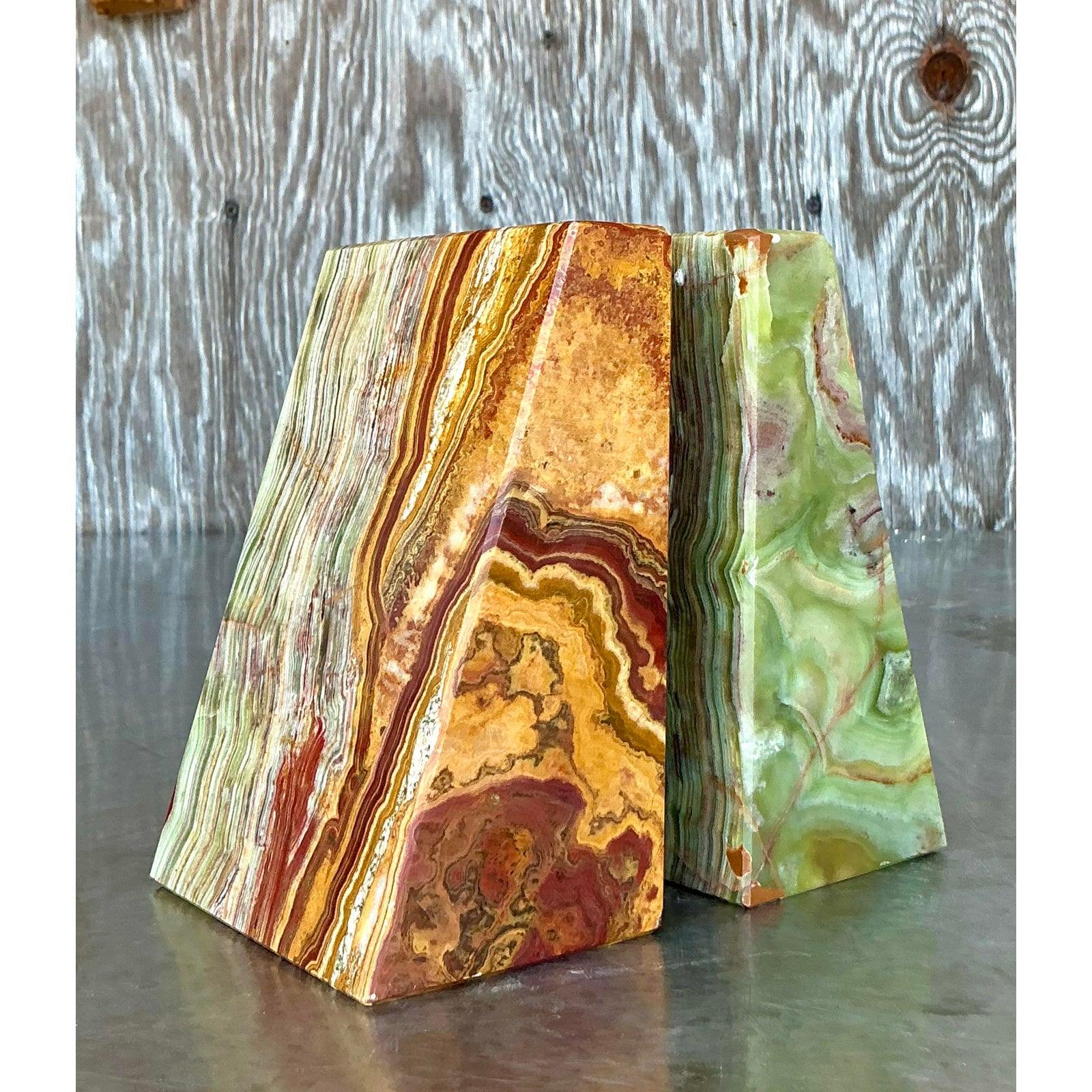 Organique Serre-livres vintage Boho en onyx - Lot de 2 en vente