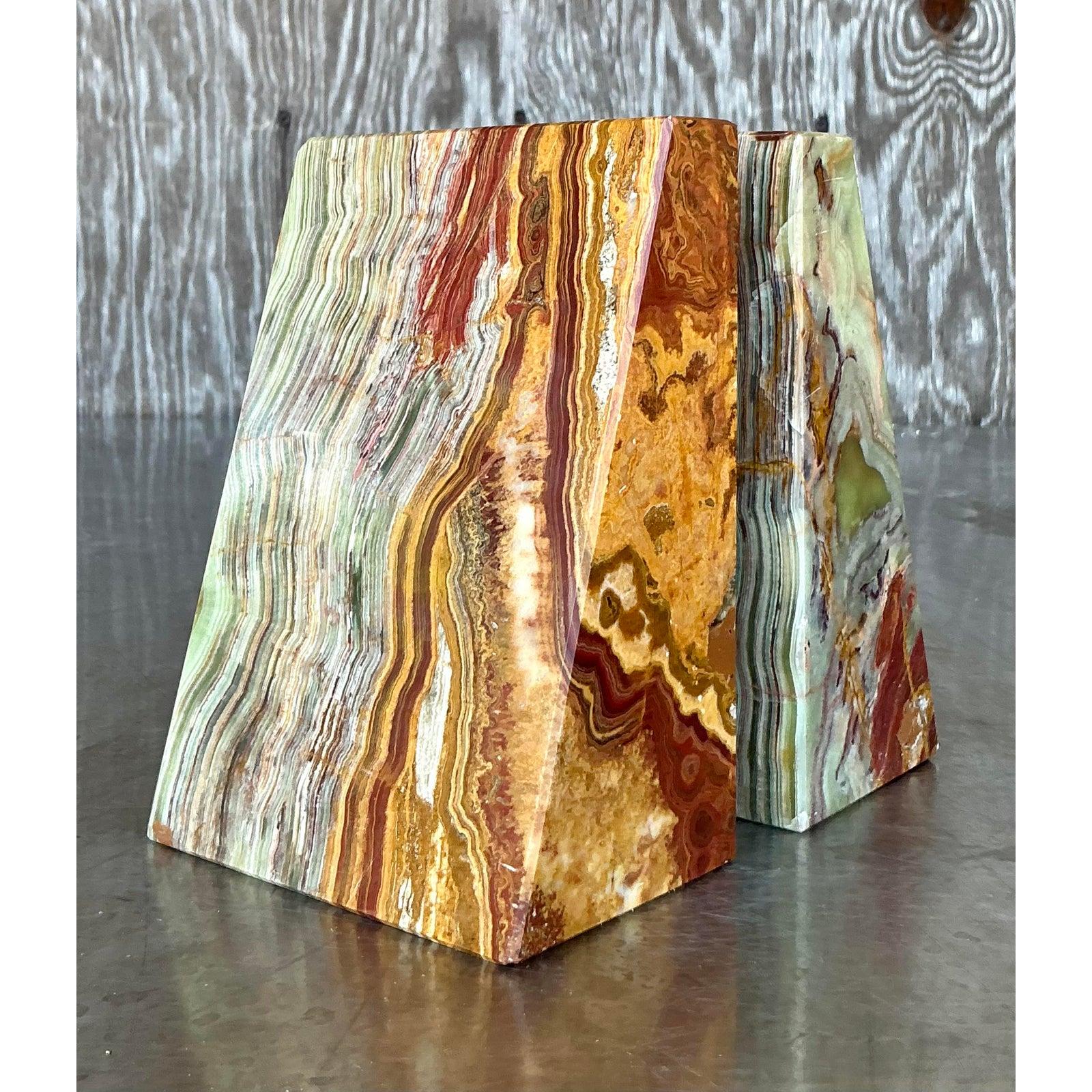 Indien Serre-livres vintage Boho en onyx - Lot de 2 en vente