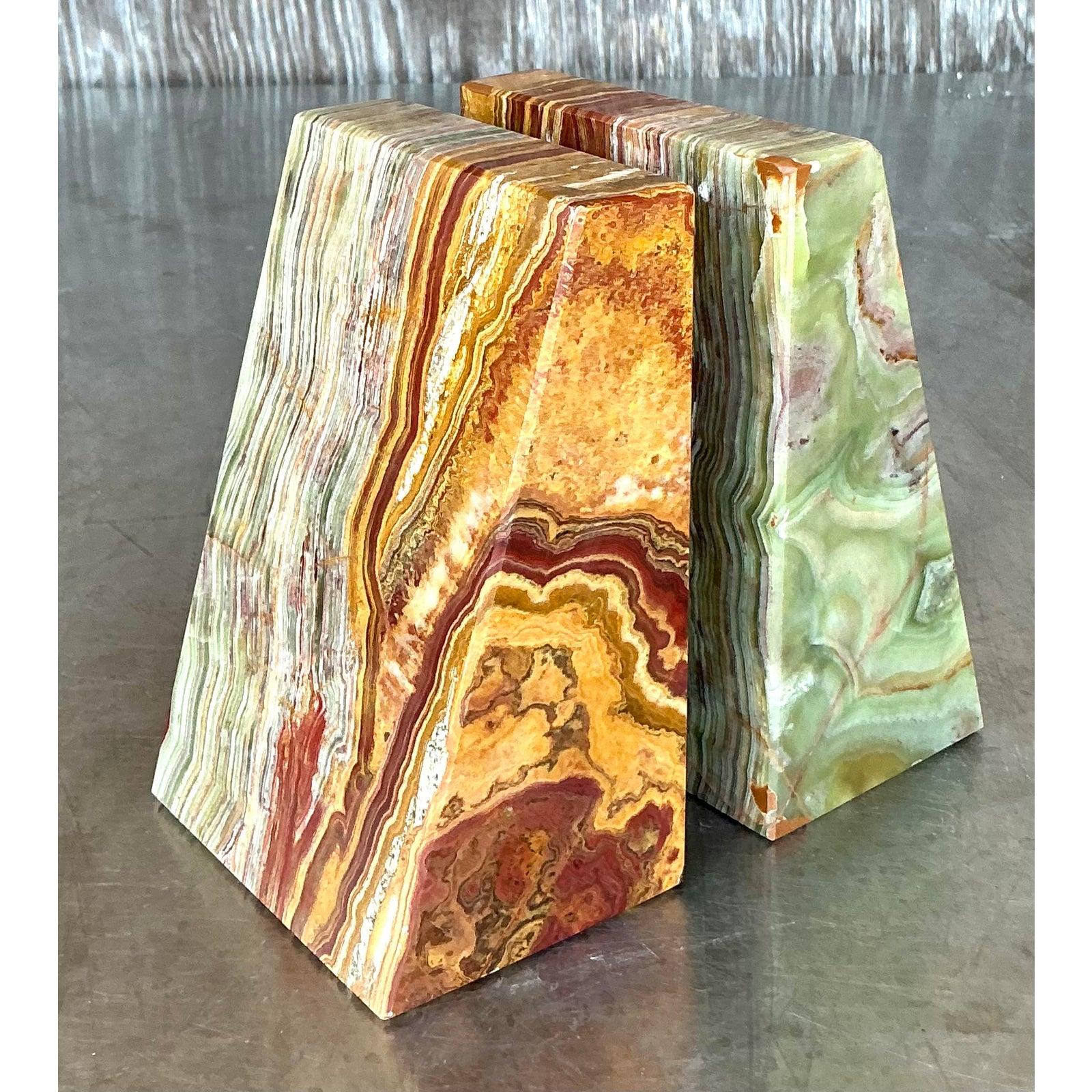 20ième siècle Serre-livres vintage Boho en onyx - Lot de 2 en vente