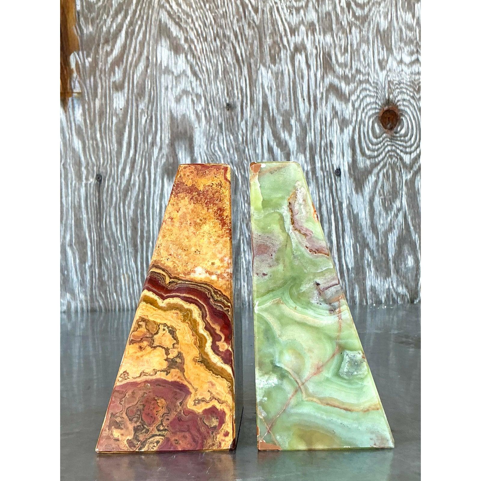 Pierre Serre-livres vintage Boho en onyx - Lot de 2 en vente