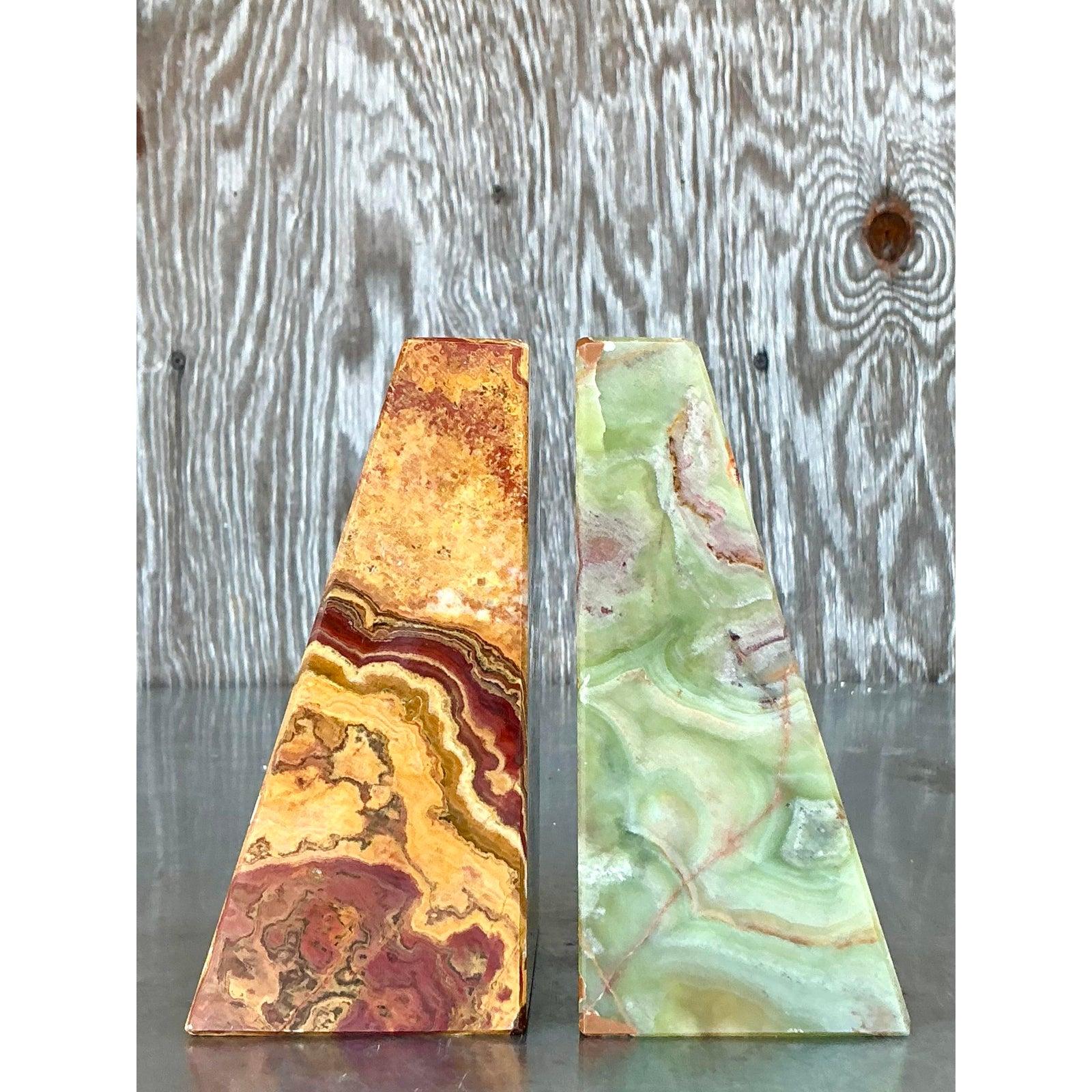 Serre-livres vintage Boho en onyx - Lot de 2 en vente 1