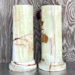Vintage Boho Onyx Cylinder Lamps - a Pair