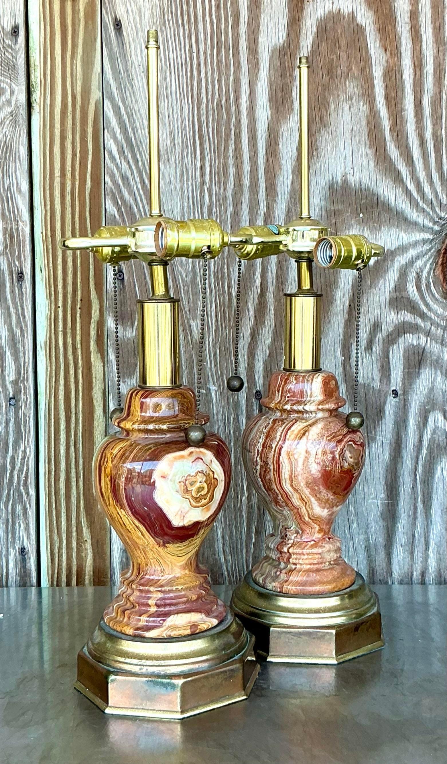 Paire de lampes vintage Boho Onyx en vente 3