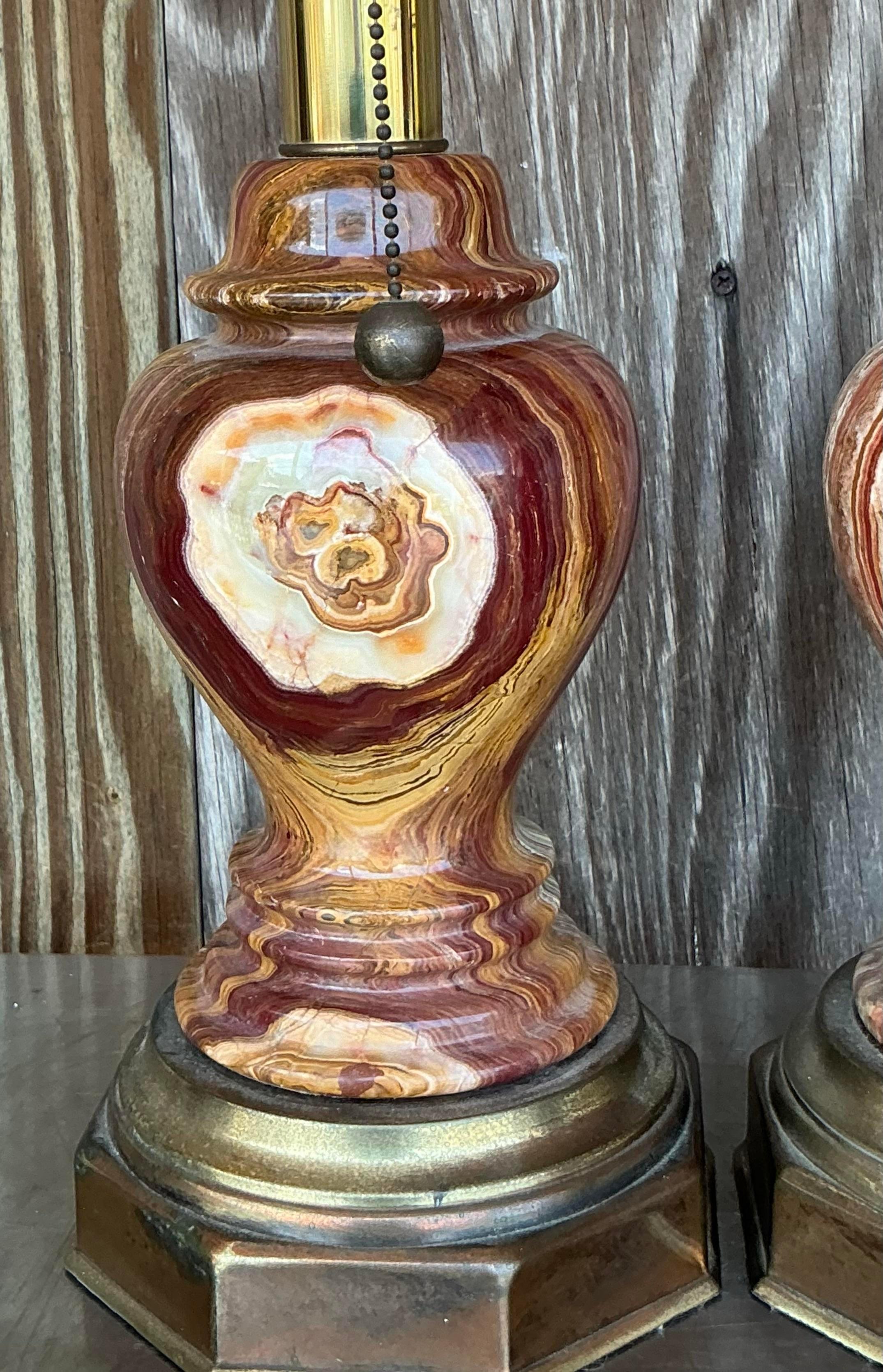 Regency Paire de lampes vintage Boho Onyx en vente