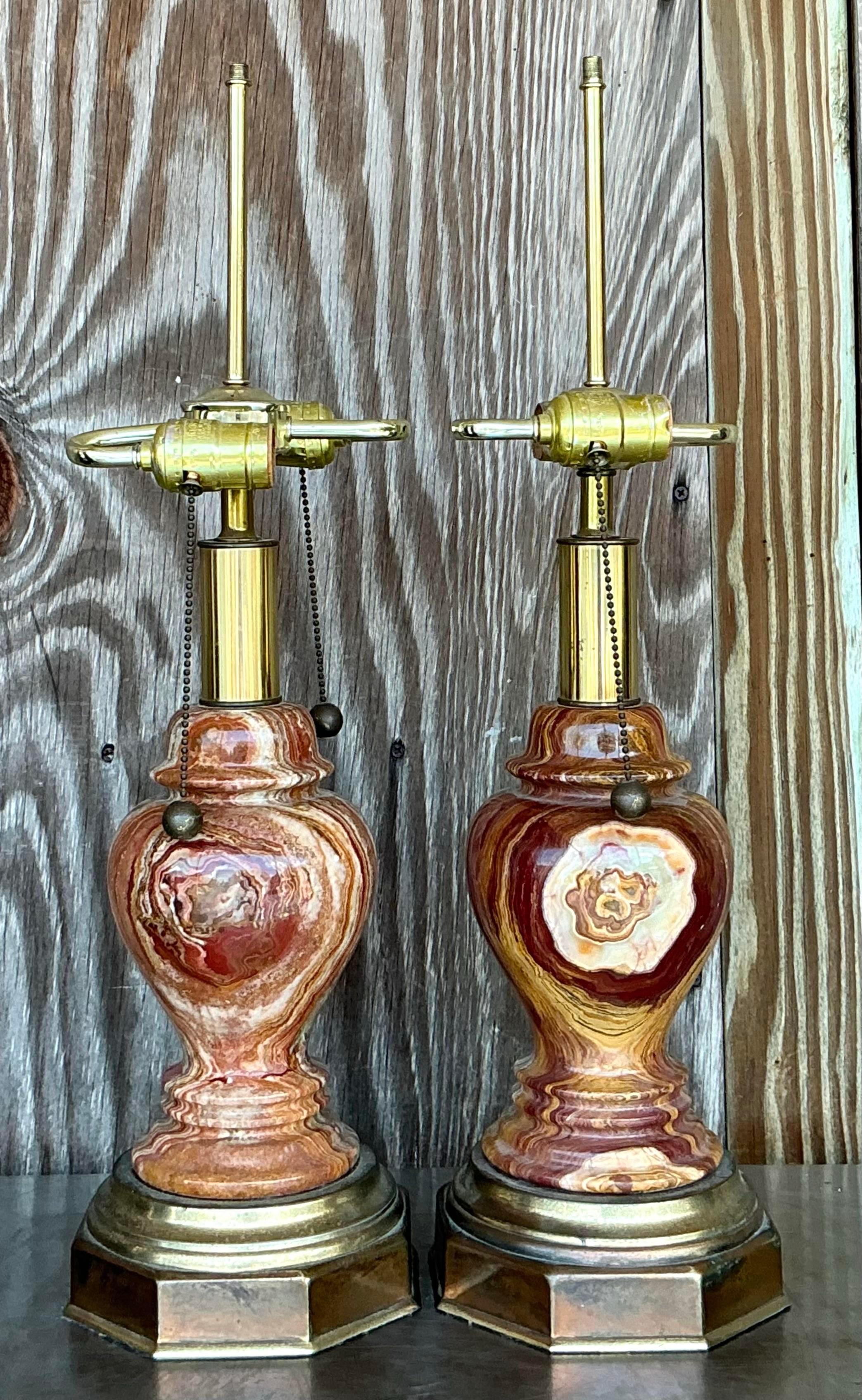 Nord-américain Paire de lampes vintage Boho Onyx en vente