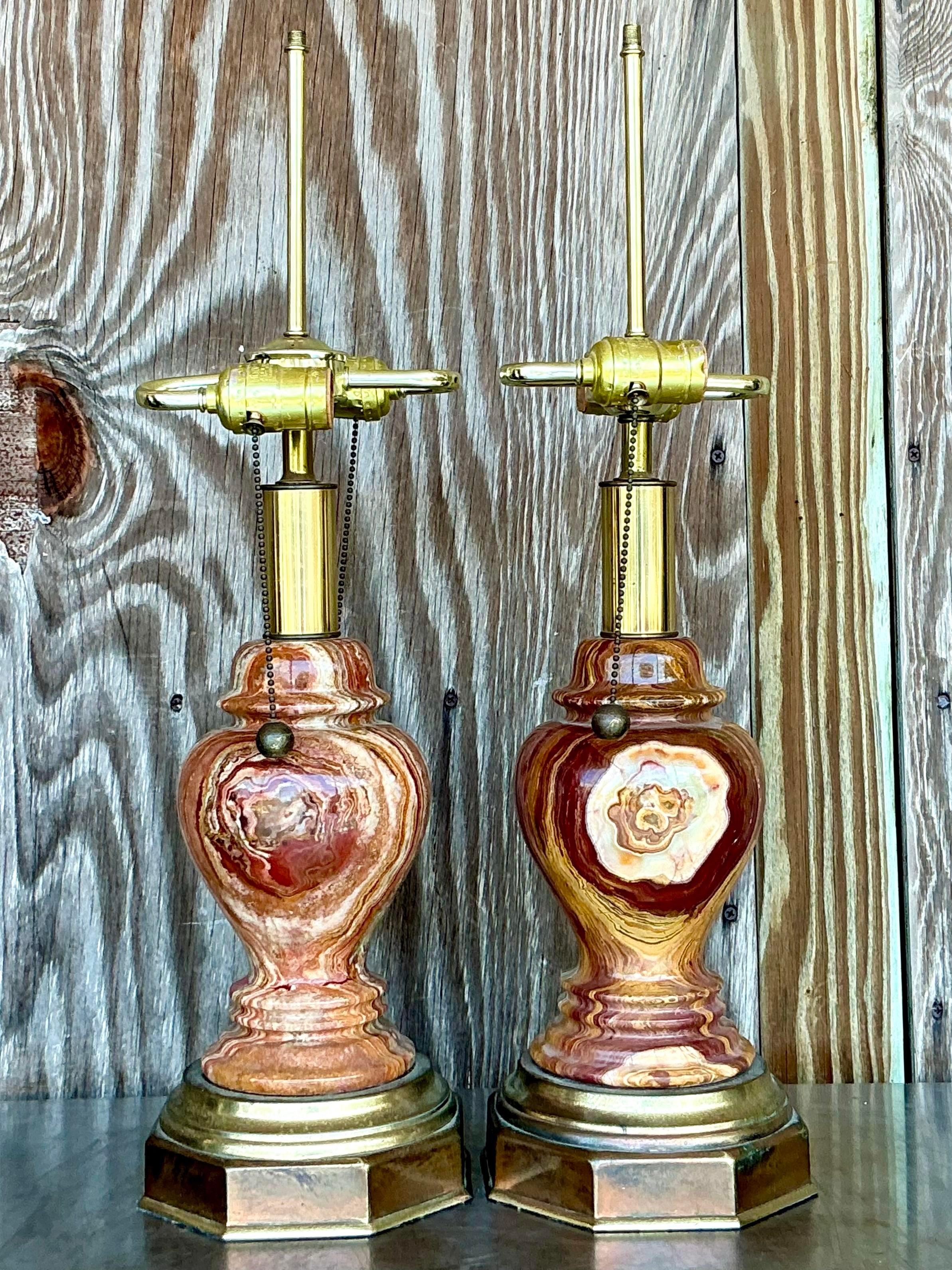 Paire de lampes vintage Boho Onyx en vente 2
