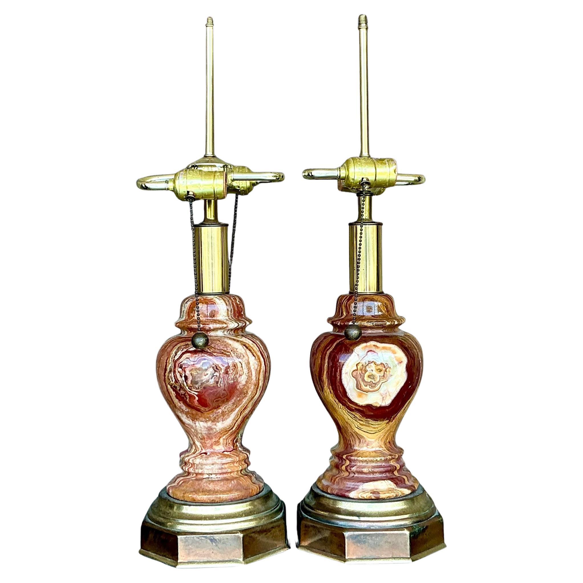 Vintage Boho Onyx Lamps - a Pair