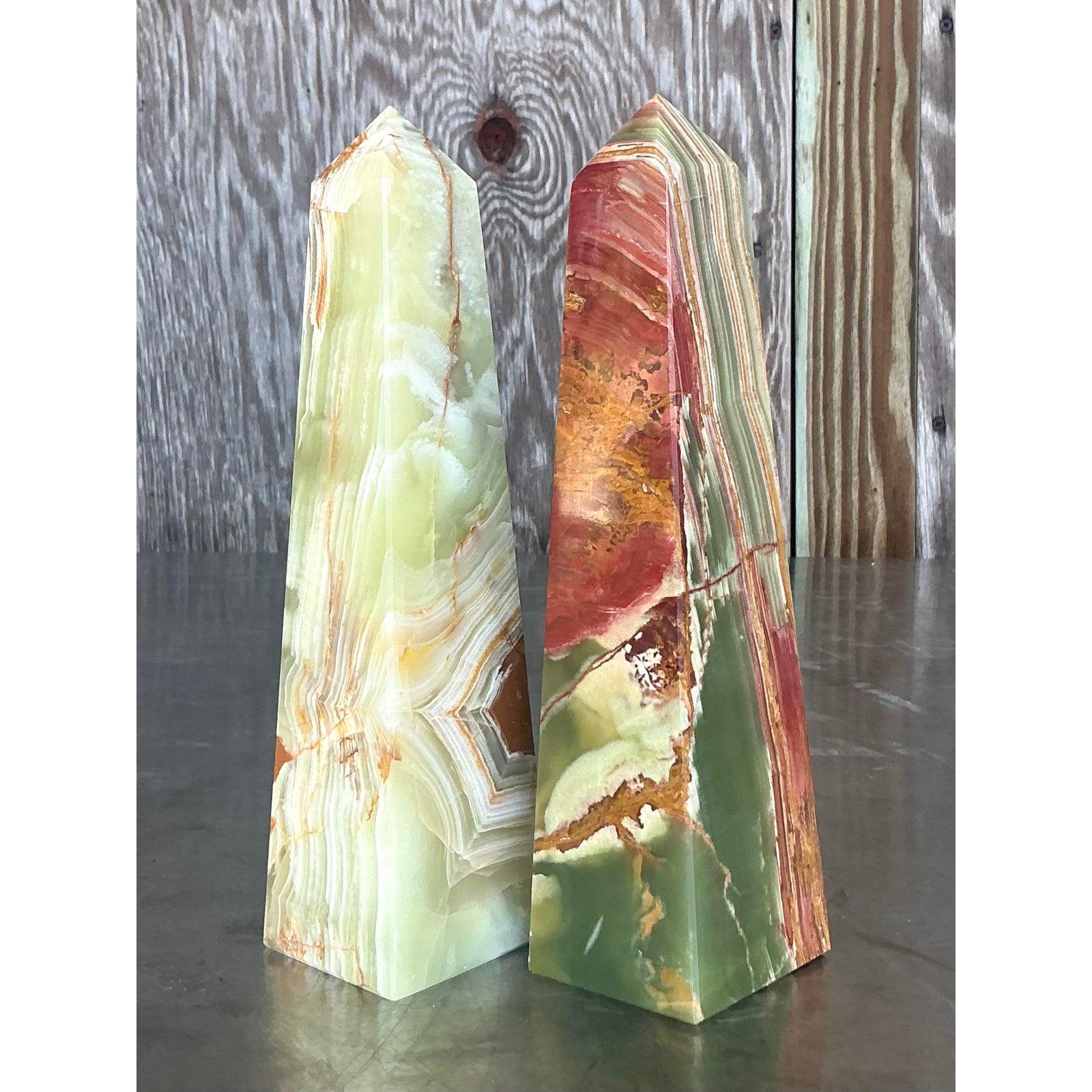 Indian Vintage Boho Onyx Obelisks - A Pair For Sale