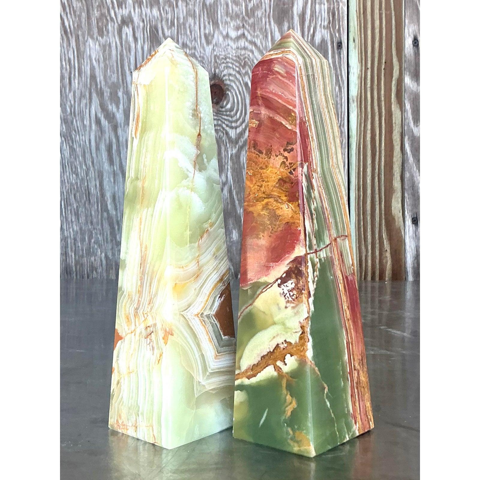 Vintage Boho Onyx Obelisks - A Pair In Good Condition For Sale In west palm beach, FL