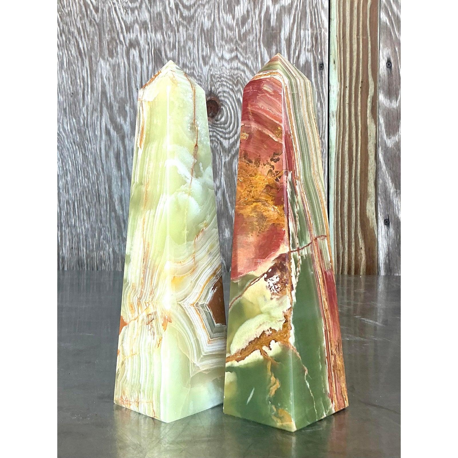 20th Century Vintage Boho Onyx Obelisks - A Pair For Sale