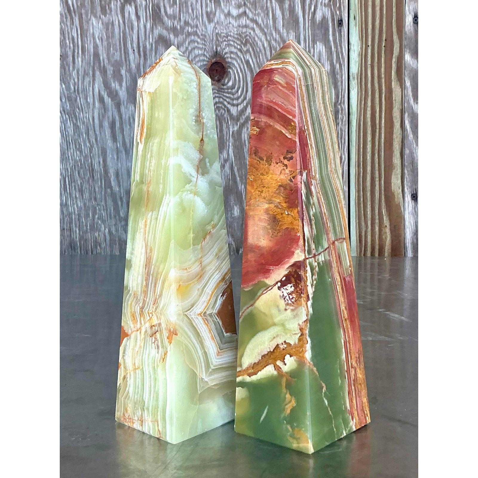 Vintage Boho Onyx Obelisks - A Pair For Sale 1