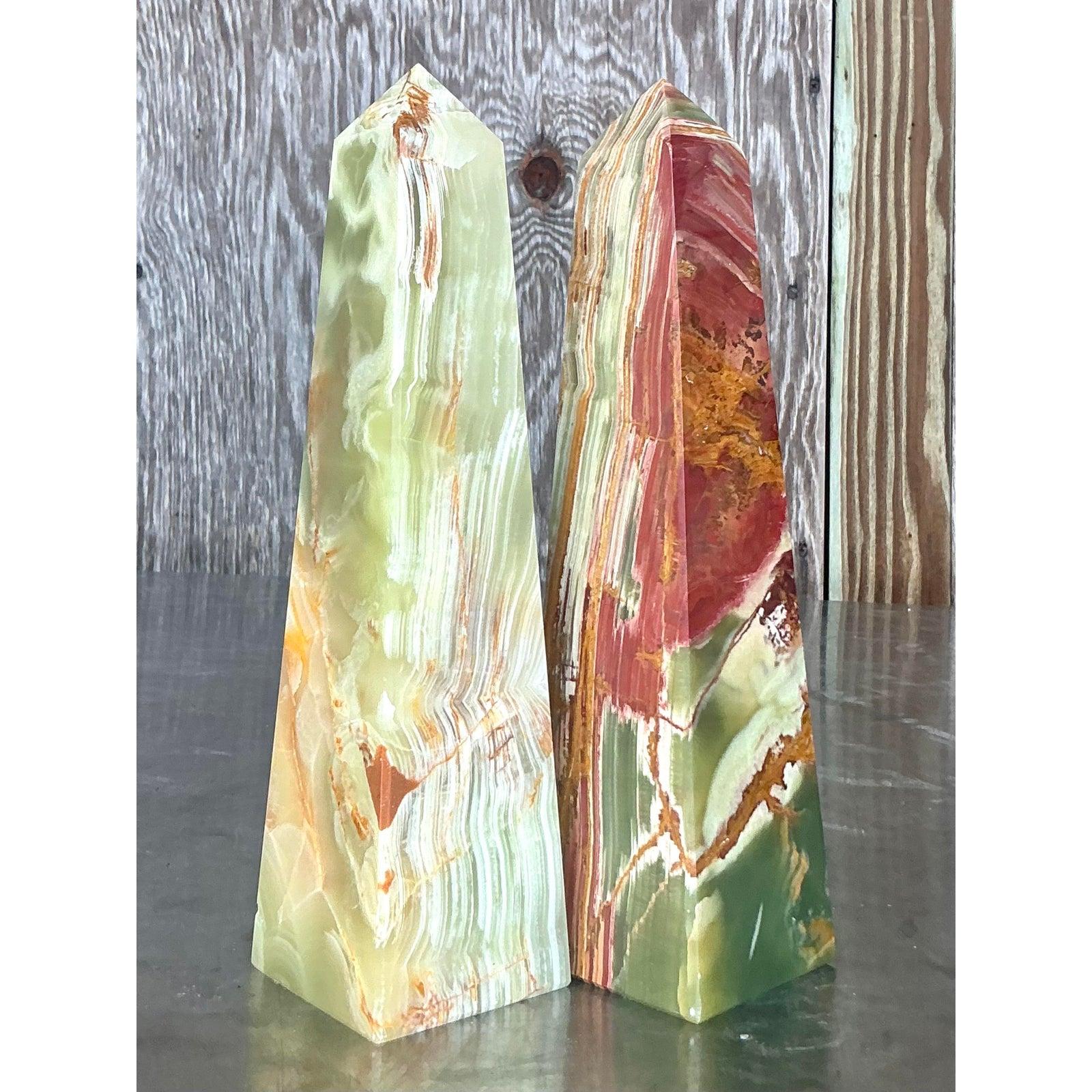 Vintage Boho Onyx Obelisks - A Pair For Sale 2