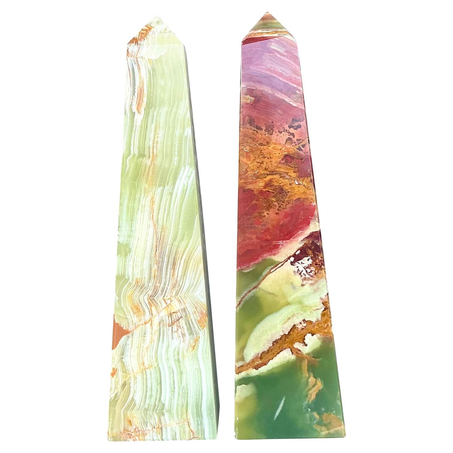 Vintage Boho Onyx Obelisks - A Pair For Sale