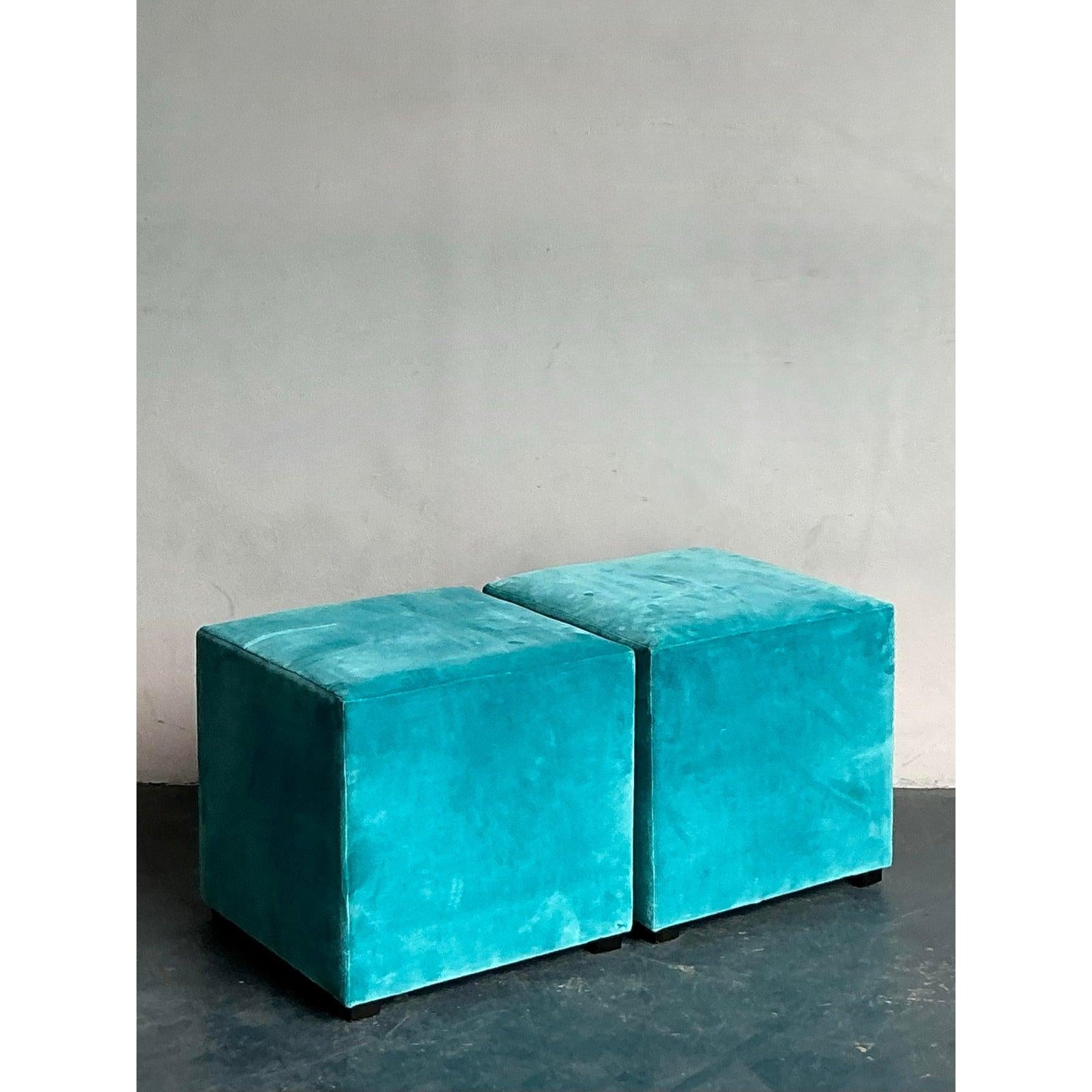 American Vintage Boho Oomph Velvet Pouffe - A Pair For Sale