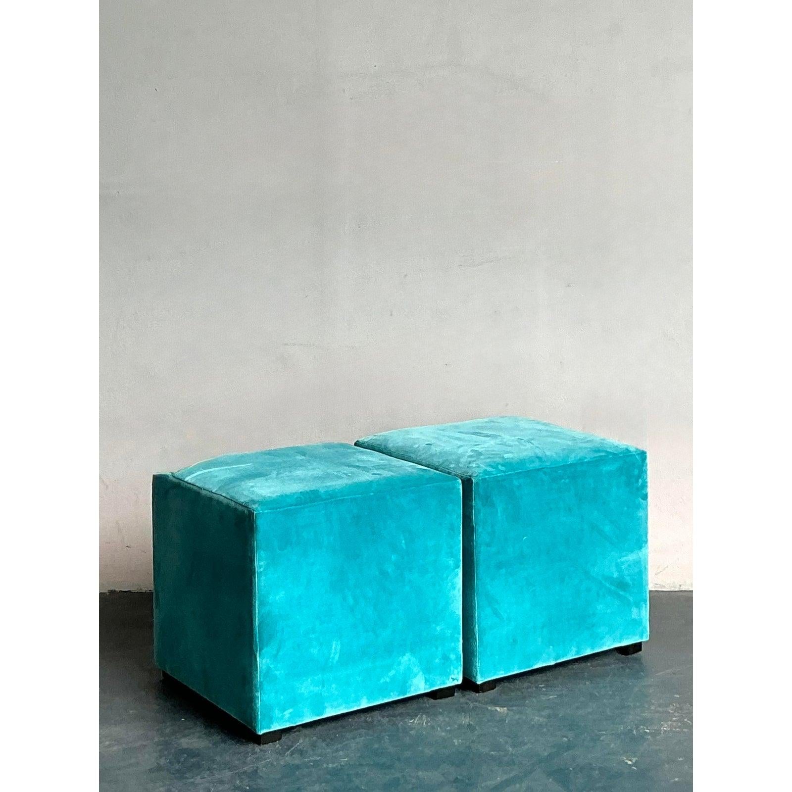 Vintage Boho Oomph Velvet Pouffe - A Pair For Sale 1
