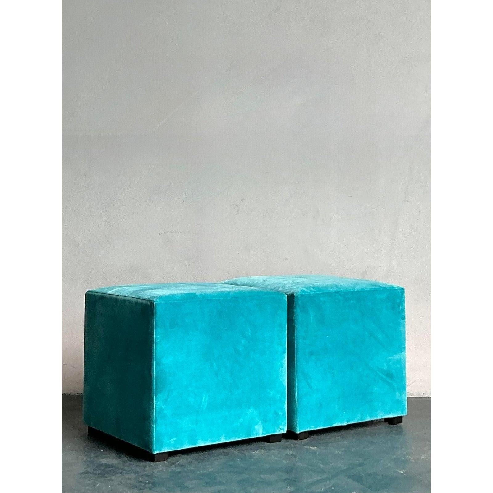 Vintage Boho Oomph Velvet Pouffe - A Pair For Sale 2