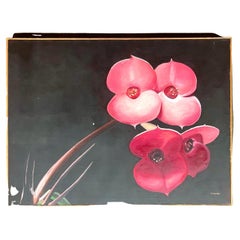 Vintage Boho OpSigned Original Oil Painting of Orchid Blooms
