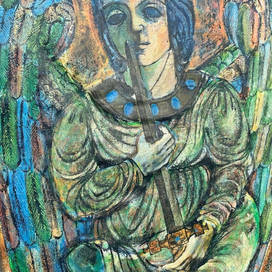 Vintage Boho Pintura al óleo figurativa original de los años 50 sobre lienzo en venta 4