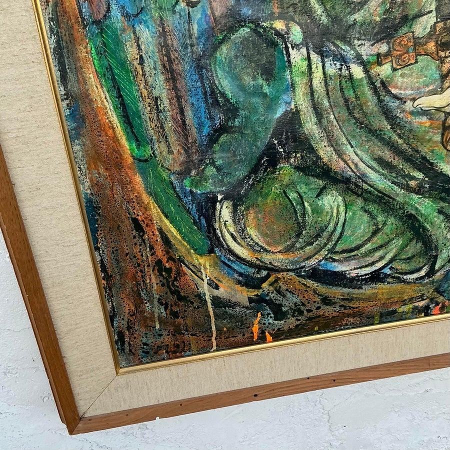 Vintage Boho Pintura al óleo figurativa original de los años 50 sobre lienzo Estadounidense en venta