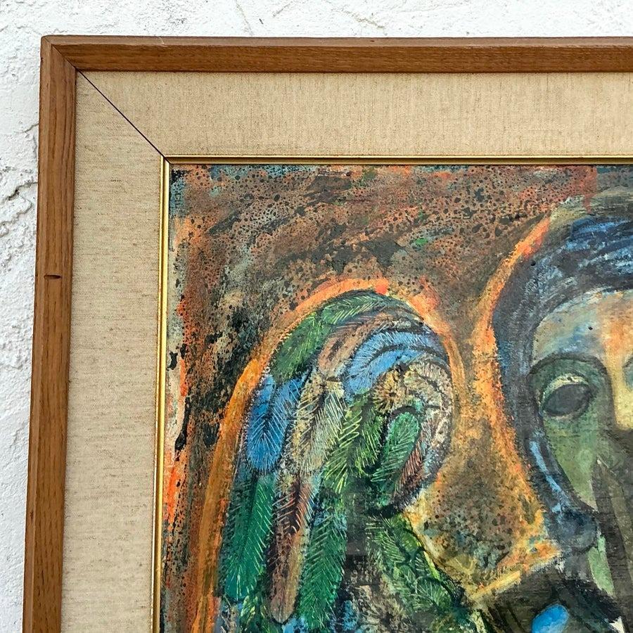 Vintage Boho Pintura al óleo figurativa original de los años 50 sobre lienzo en Bueno estado para la venta en west palm beach, FL