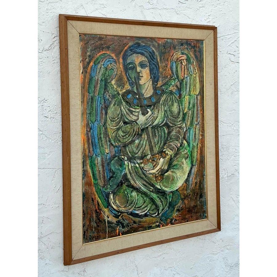 Vintage Boho Pintura al óleo figurativa original de los años 50 sobre lienzo siglo XX en venta