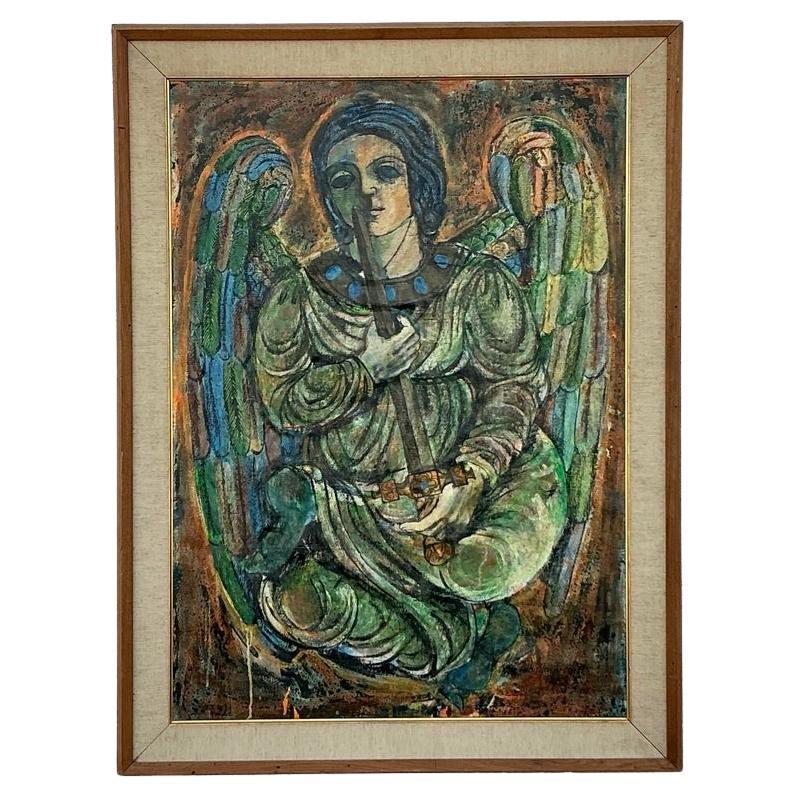 Vintage Boho Original 1950s Figurative Oil Painting on Canvas