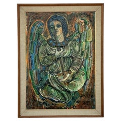Vintage Boho Pintura al óleo figurativa original de los años 50 sobre lienzo