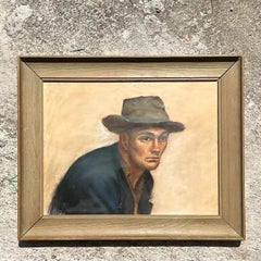 Vintage Boho Original 1956 Pastel Oil Painting on Paper