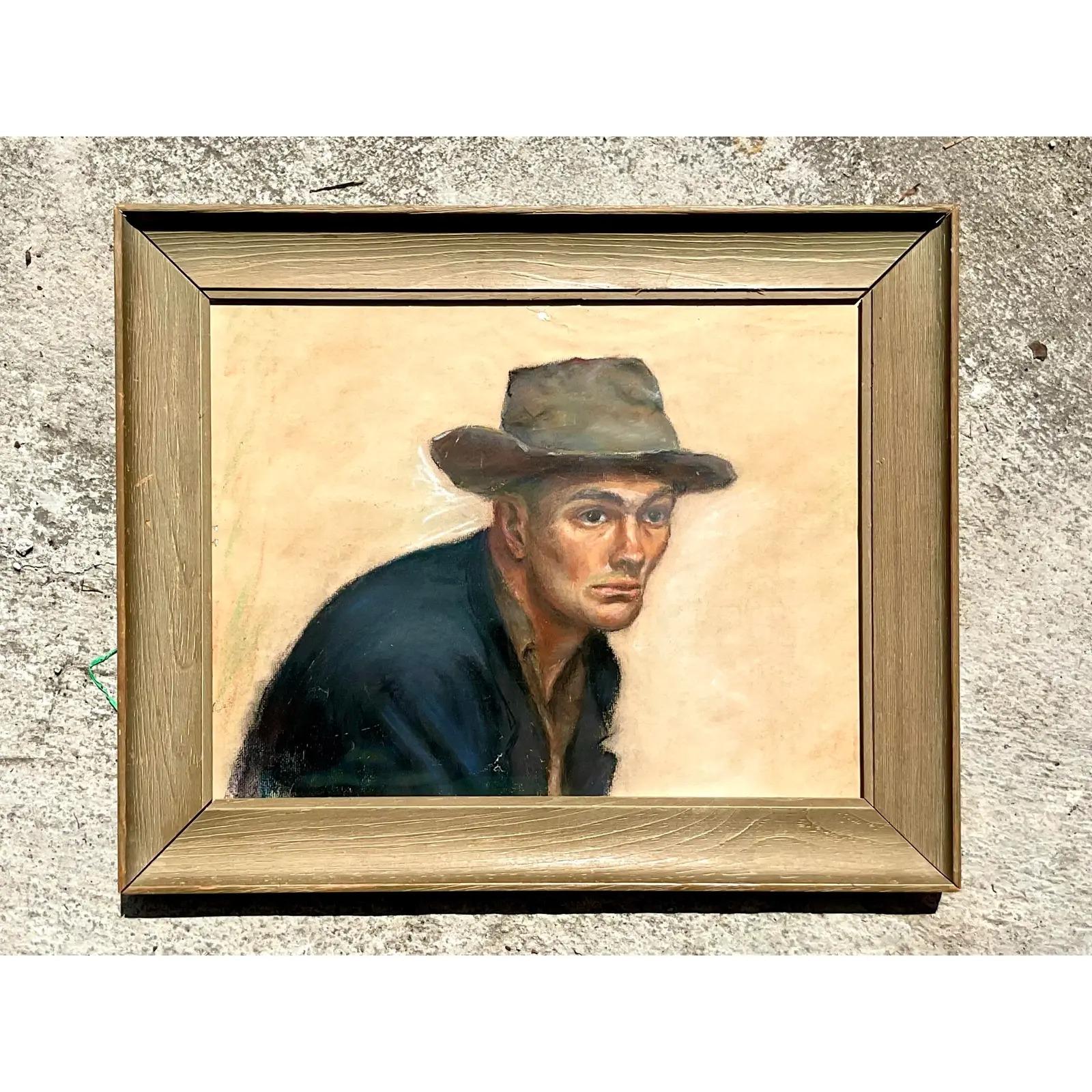 Nordamericano Pittura a olio su carta con pastello vintage Boho originale del 1956 in vendita