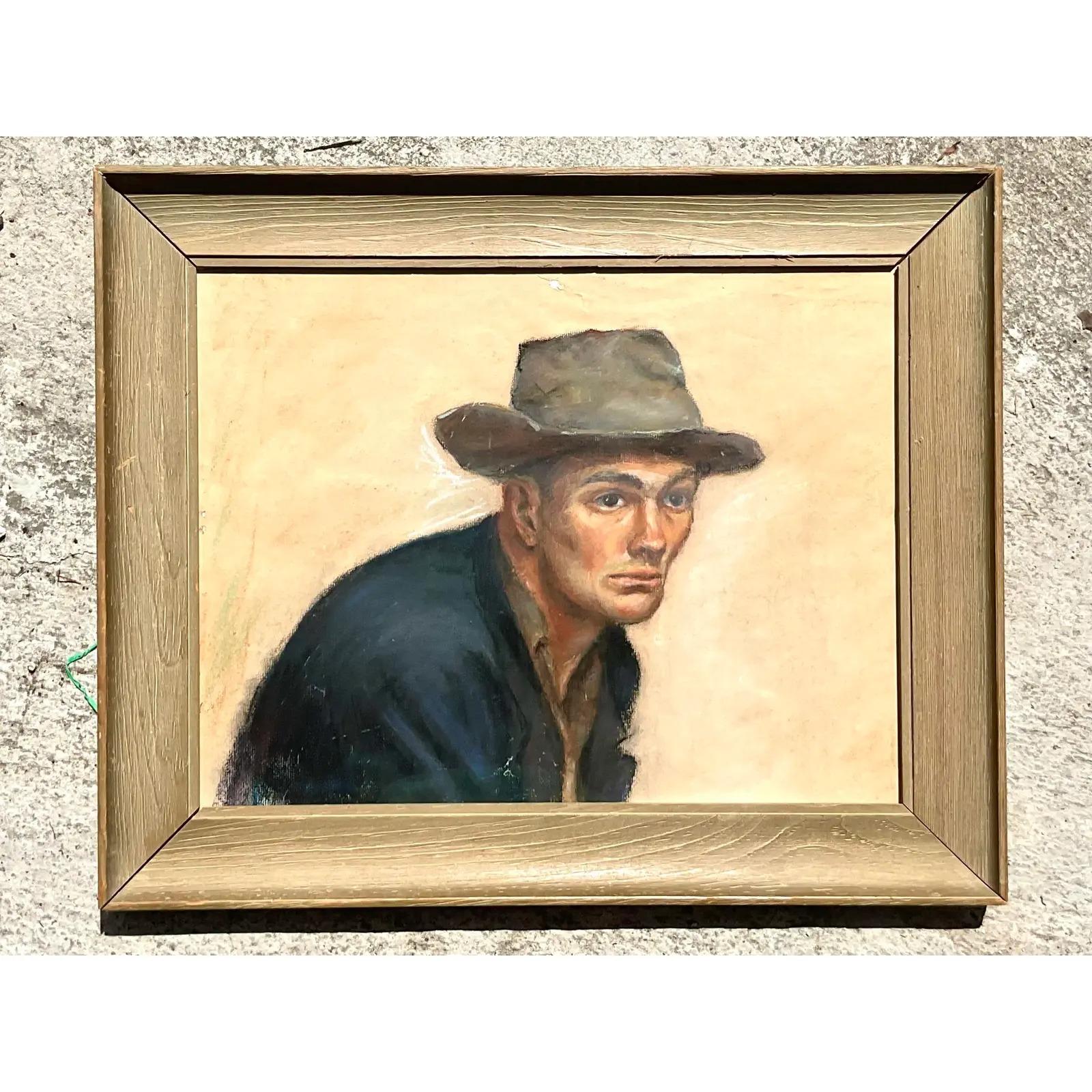 Metà XX secolo Pittura a olio su carta con pastello vintage Boho originale del 1956 in vendita