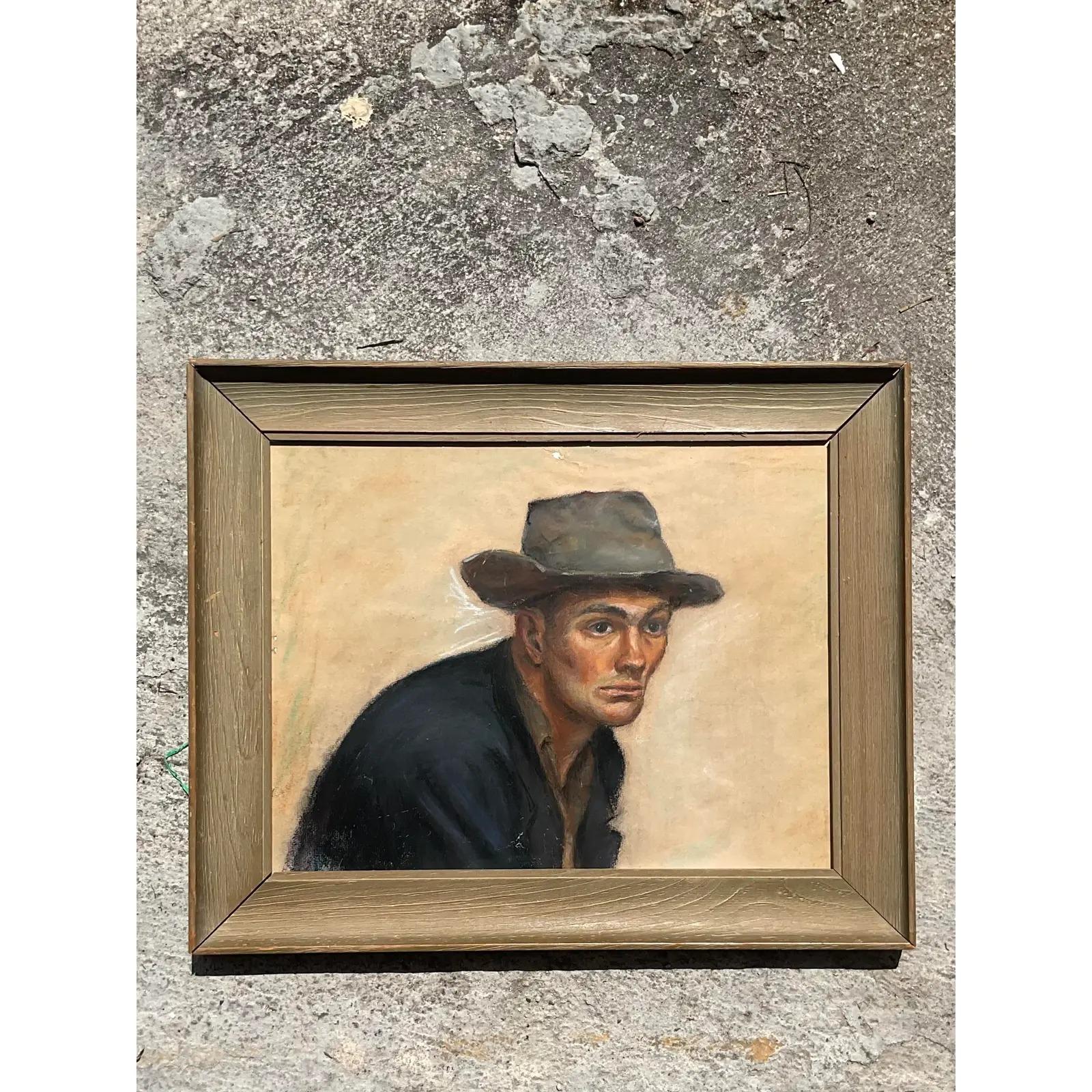 Vetro Pittura a olio su carta con pastello vintage Boho originale del 1956 in vendita