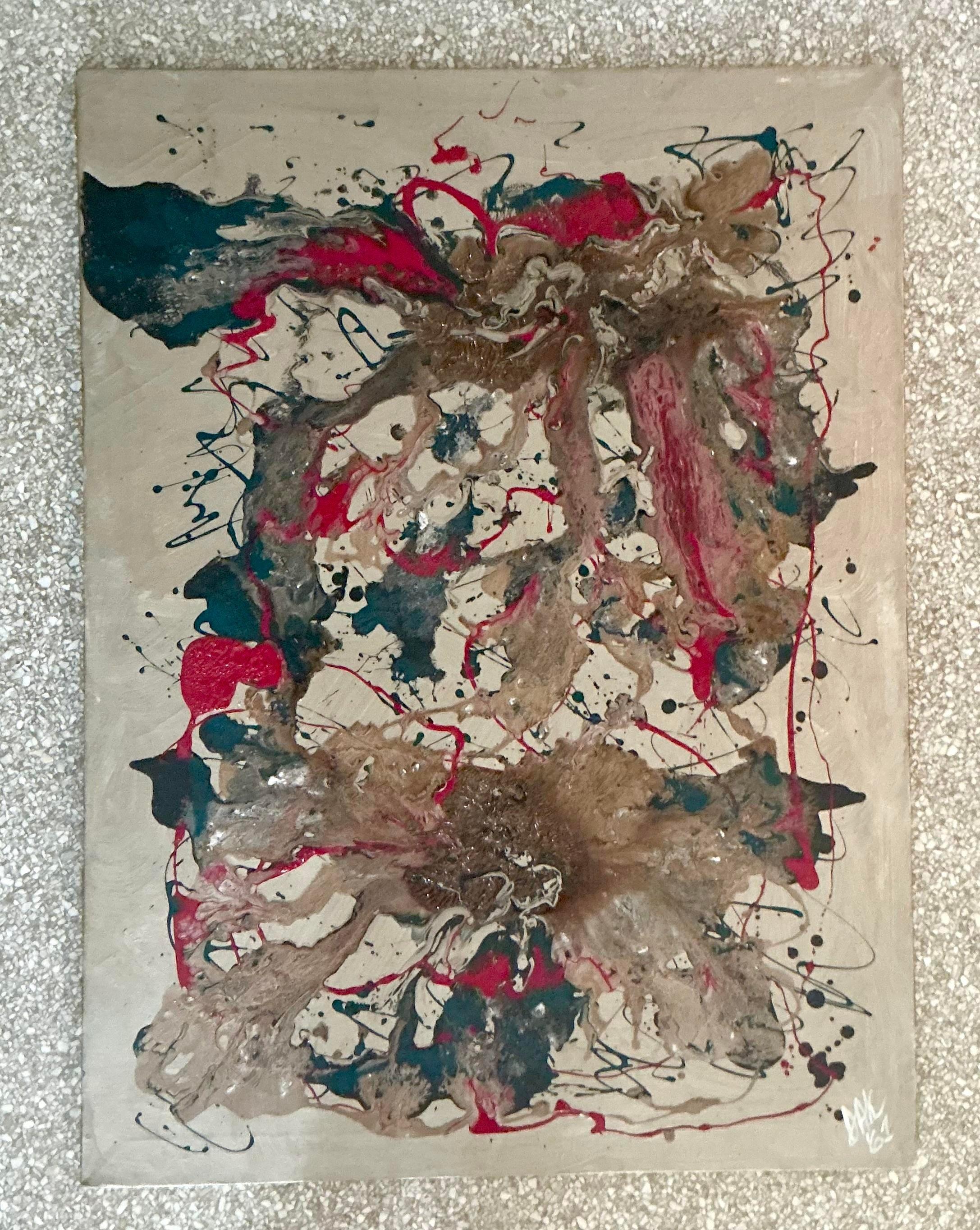Vintage Boho Original 1961 Abstraktes Ölgemälde auf Leinwand im Zustand „Gut“ im Angebot in west palm beach, FL