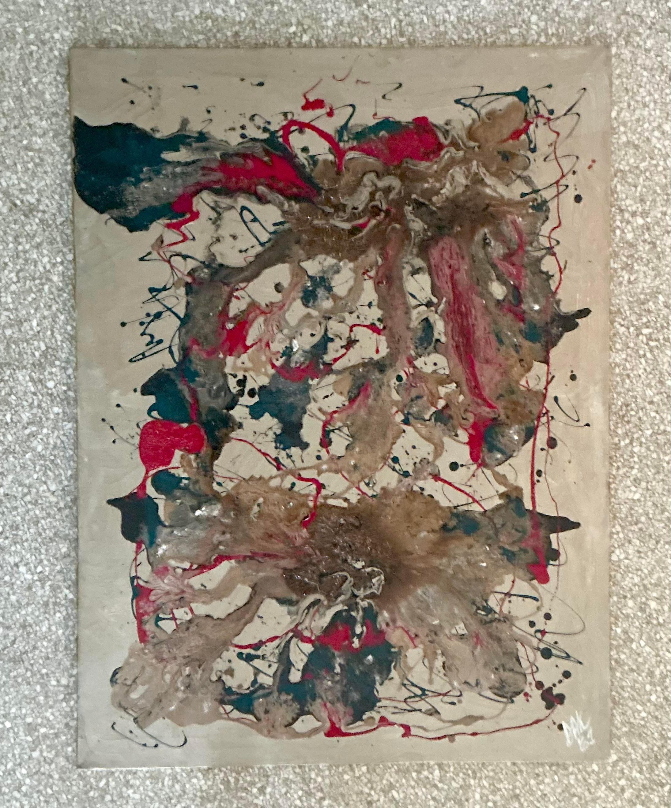 Vintage Boho Original 1961 Abstraktes Ölgemälde auf Leinwand im Angebot 2