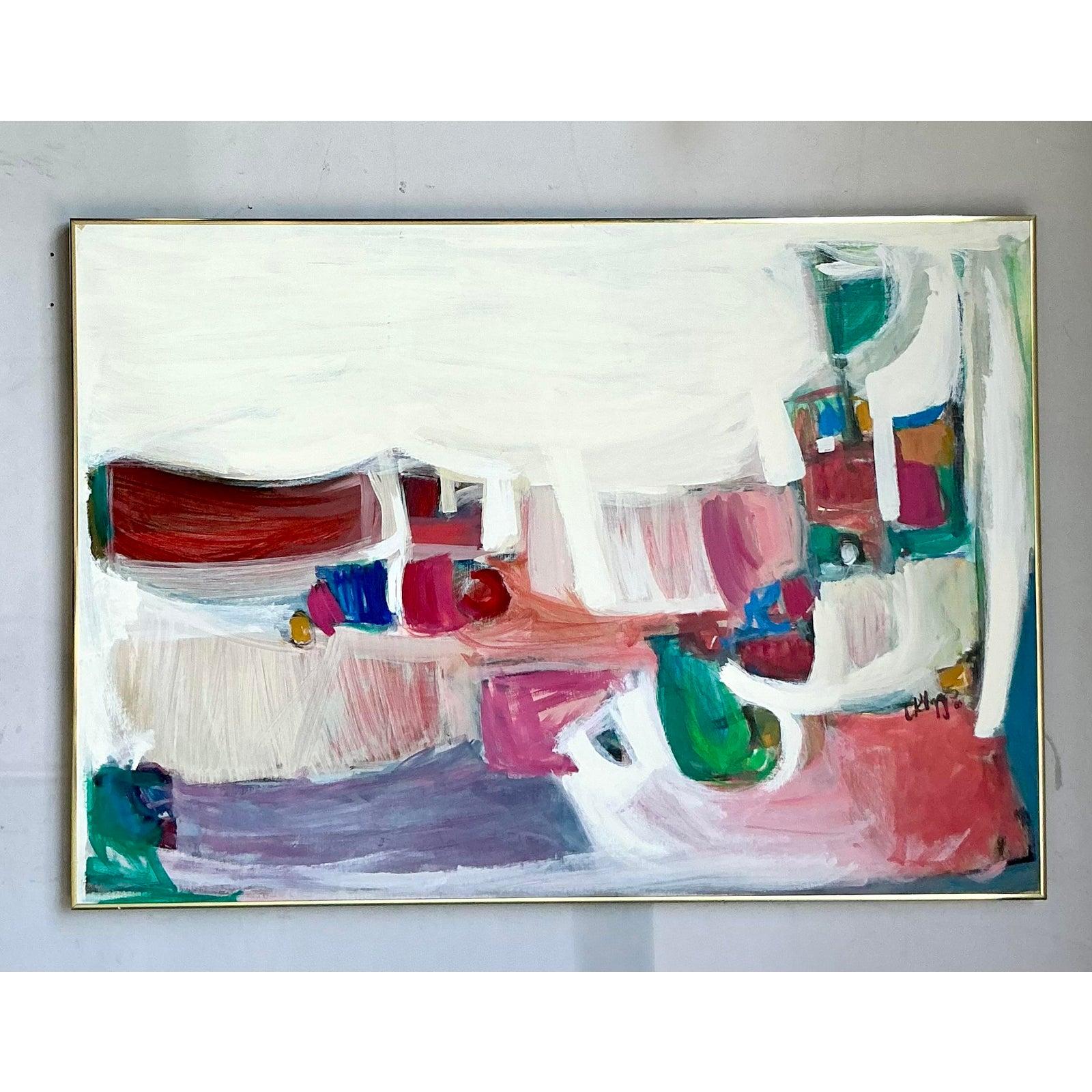 Vintage Boho Original 1966 Abstraktes Öl auf Leinwand (Moderne der Mitte des Jahrhunderts) im Angebot