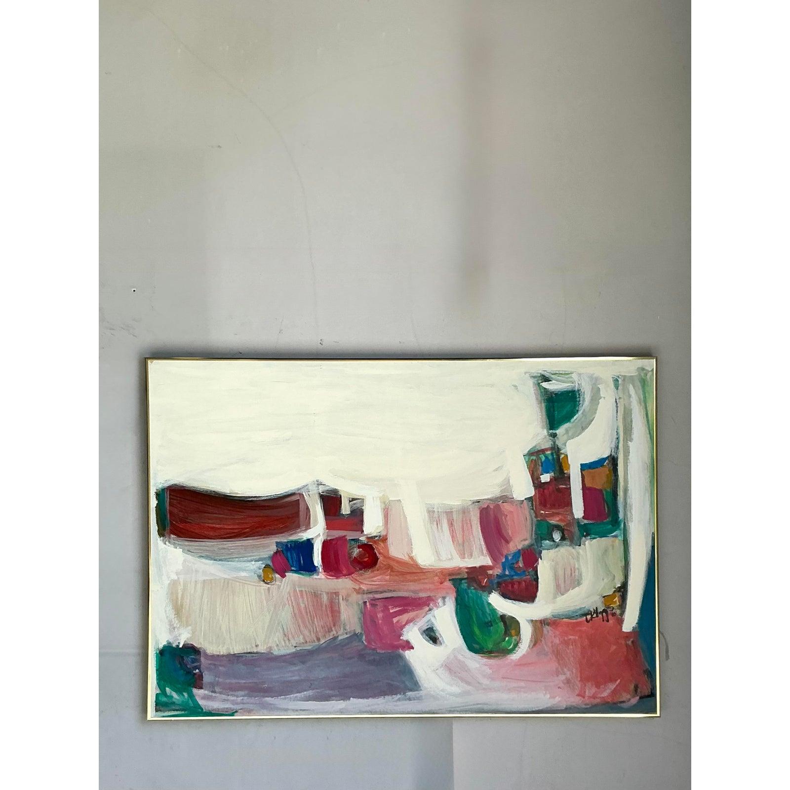 Vintage Boho Original 1966 Abstraktes Öl auf Leinwand im Angebot 1
