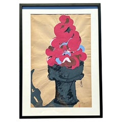 Vintage Boho Original 1975 Ice Cream Cone Peinture sur papier