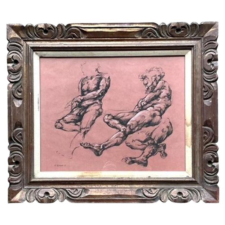 Vintage Boho Original 1977 Paper Anatomy Sketch on Paper