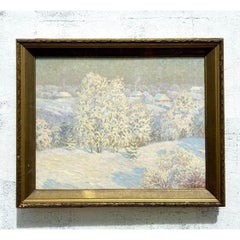 Vintage Boho Original 1983 Winter Landscape Oil on Canvas