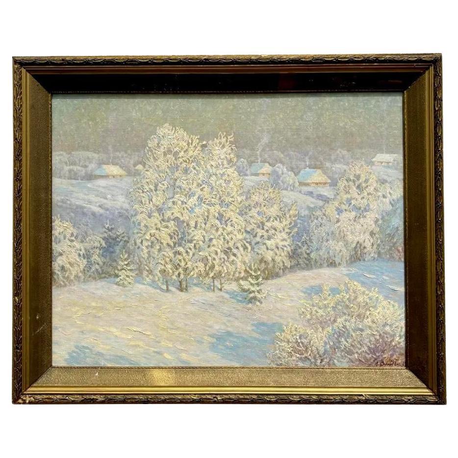 Vintage Boho Original 1983 Winterlandschaft Öl auf Leinwand