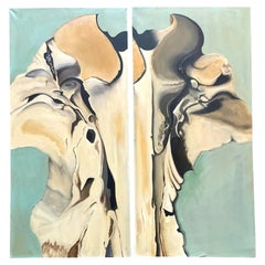 Vintage Boho Original Abstrakt Diptychon auf Leinwand
