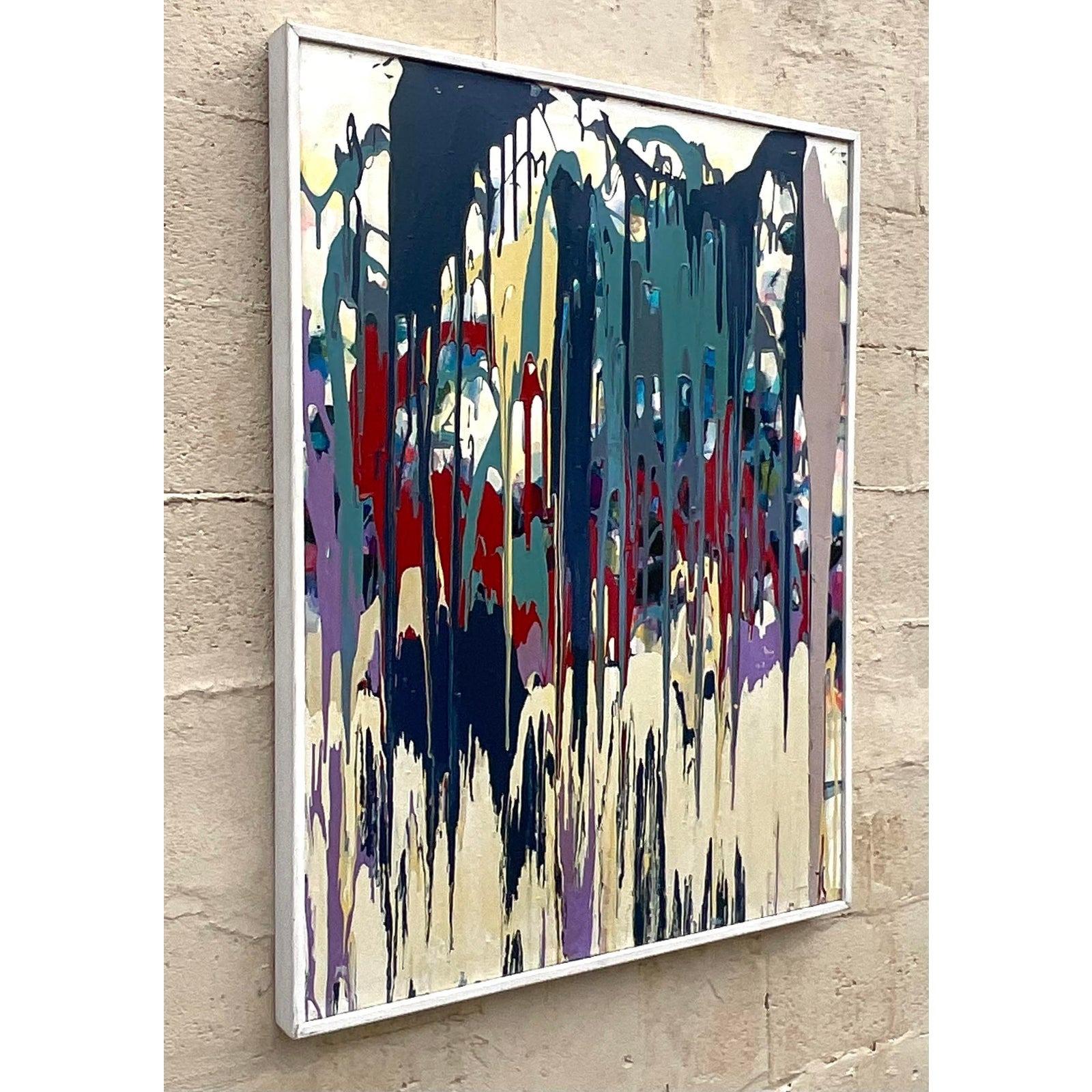 Vintage Boho Original Abstract Drip Painting Signed John Frates 2016 In Good Condition In west palm beach, FL