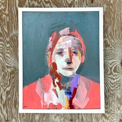 Vintage Boho Original Abstrakt Expressionist Öl Porträt auf Leinwand