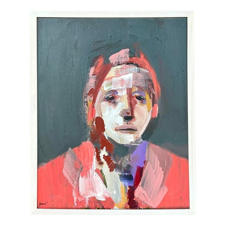 Vintage Boho Original Abstract Expressionist Oil Portrait on Canvas